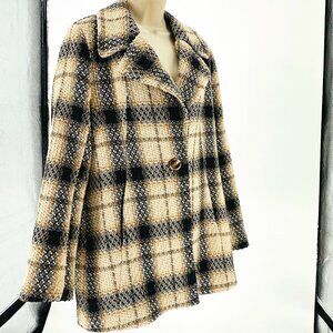 Fifteen Twenty Cream, Camel and Black Plaid Pea Coat
